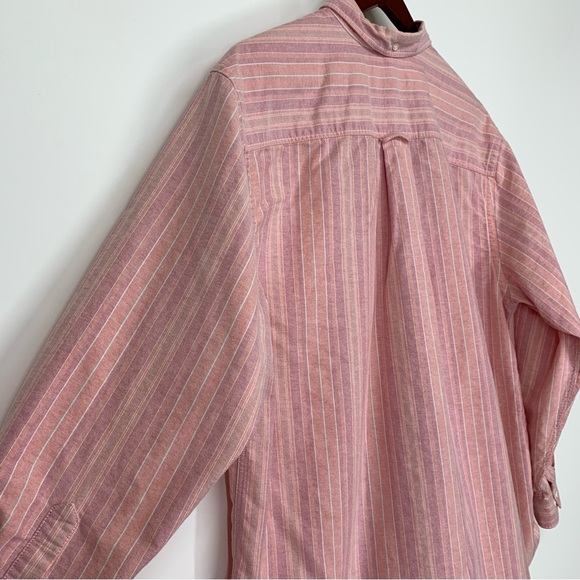 L.L. Bean Pink Blue Striped Long Sleeve Button Down Shirt Semi Casual Size Large - Picture 9 of 16
